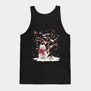 White Pomeranian Scarf Cardinal Snow Christmas Tank Top